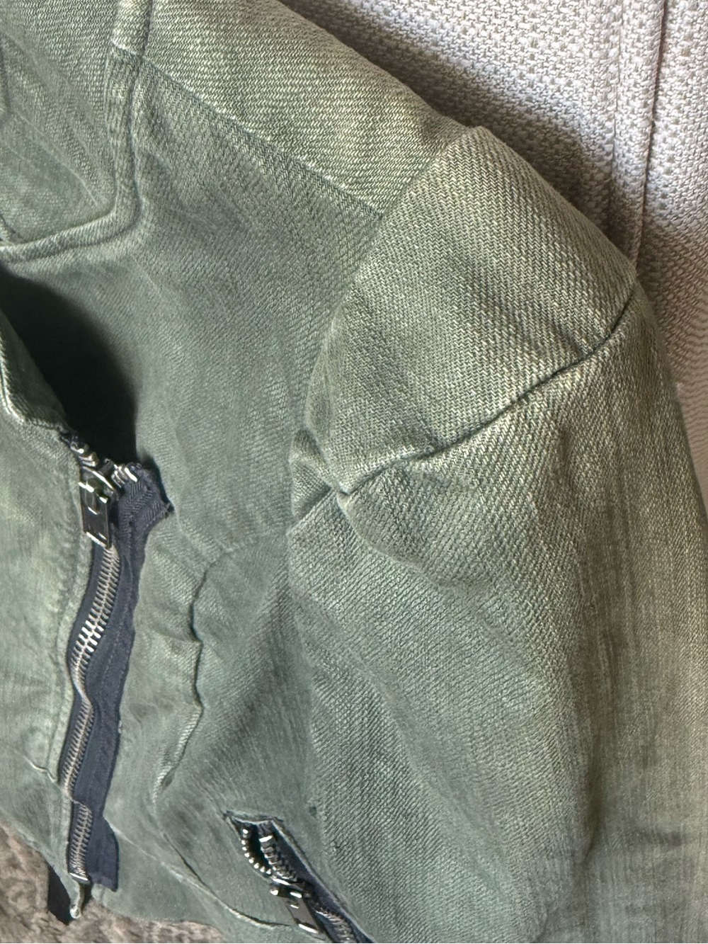 Free People Olive Green Asymmetrical Zip Peplum Jacket Moto Military, 4 - Picture 3 of 9